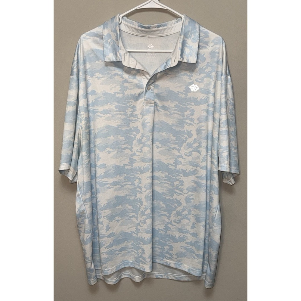 MoFiz Men's Polo Pale Blue & White Camo Pattern Size 3XL 100% Polyester